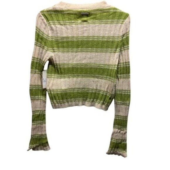Billabong Womens Clare Ribbed Stripe Knit Sweater Size Large Green And Cream - Picture 4 of 7